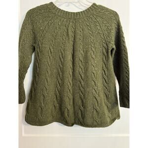 J Jill Sweater Womens Small Green Speckled Wool Blend Cable knit Fisherman Sz SP
